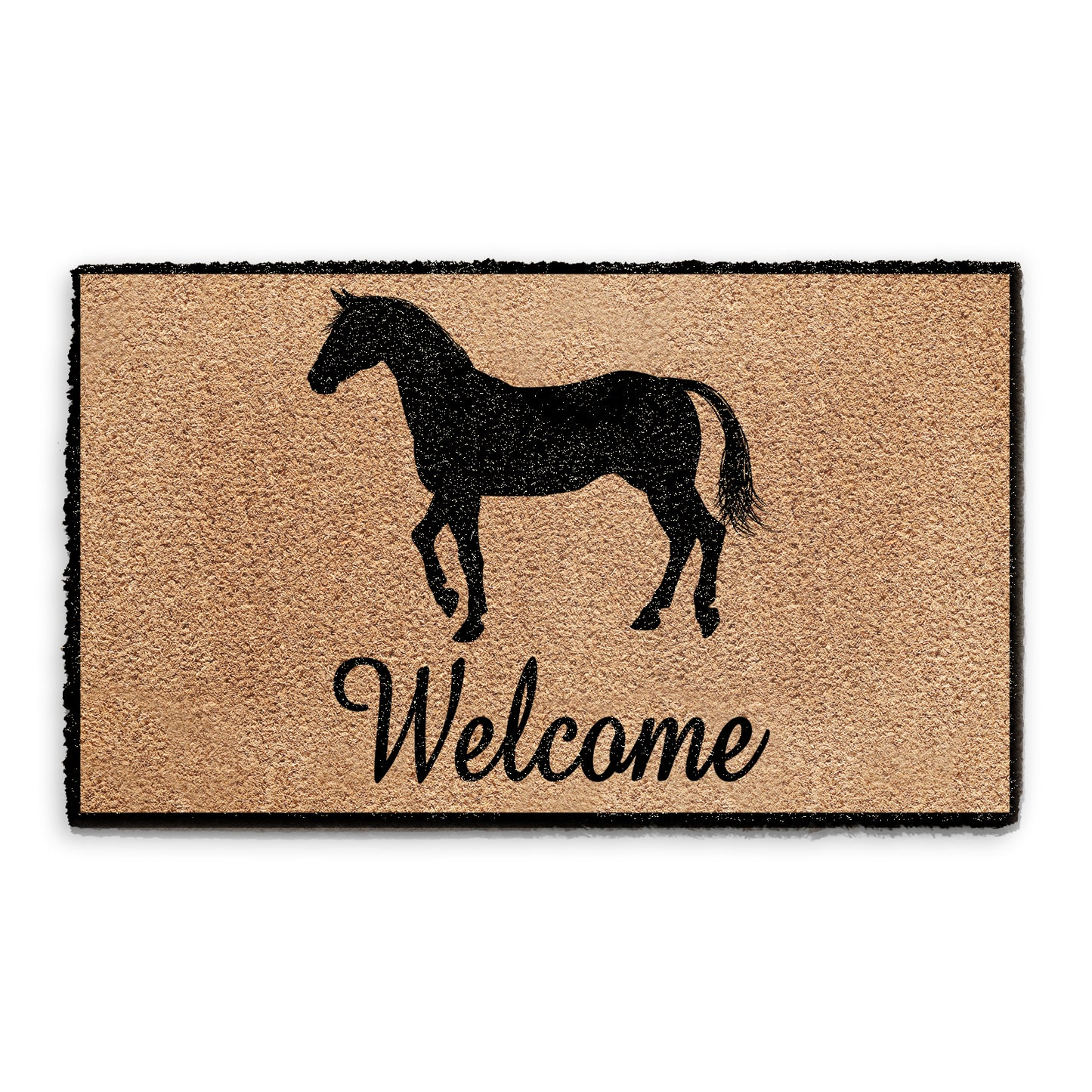 Door Mat with Horse Welcome and Black Border Design