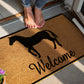 Fußmatte mit Pferde-Willkommen und schwarzem Rand-Design