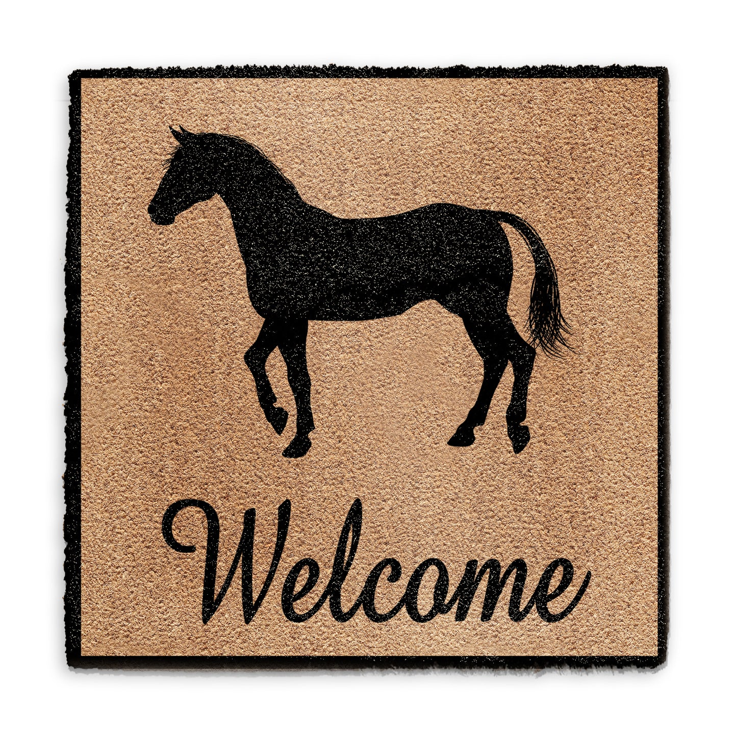 Fußmatte mit Pferde-Willkommen und schwarzem Rand-Design