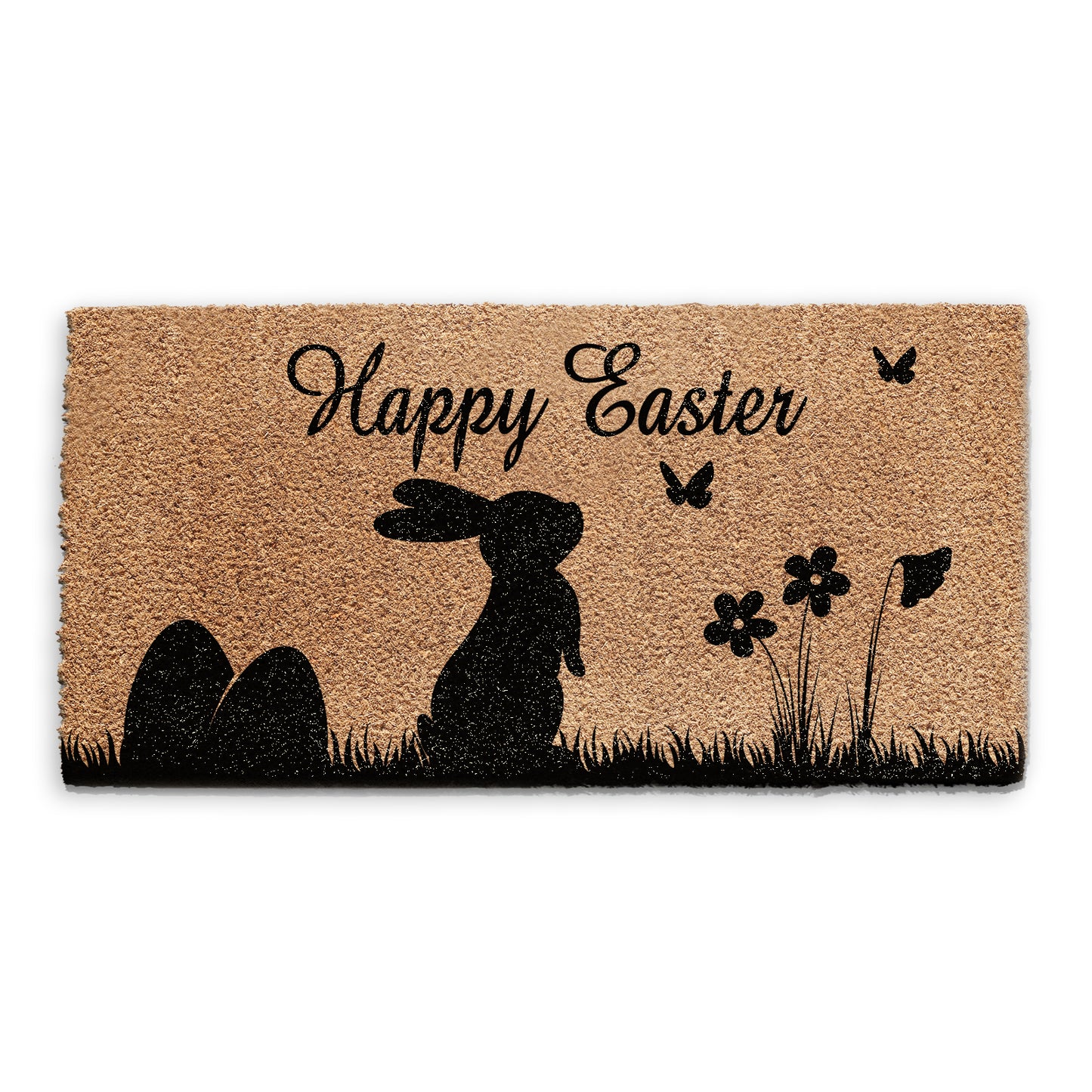 Happy Easter Doormat Rabbit and Butterflies