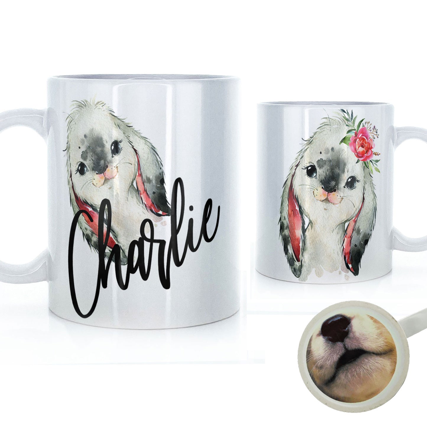 Personalised Mug with Stylish Text and Cute Bunny