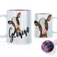 Personalised Brown and White Calf Cow and Name Mug
