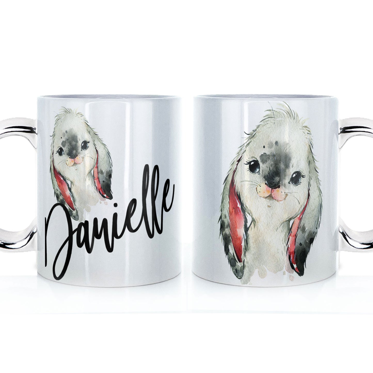 Personalised Grey Rabbit and Name Mug