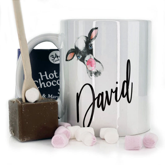 Personalised Mug with Stylish Text and Bubble Gum Cow