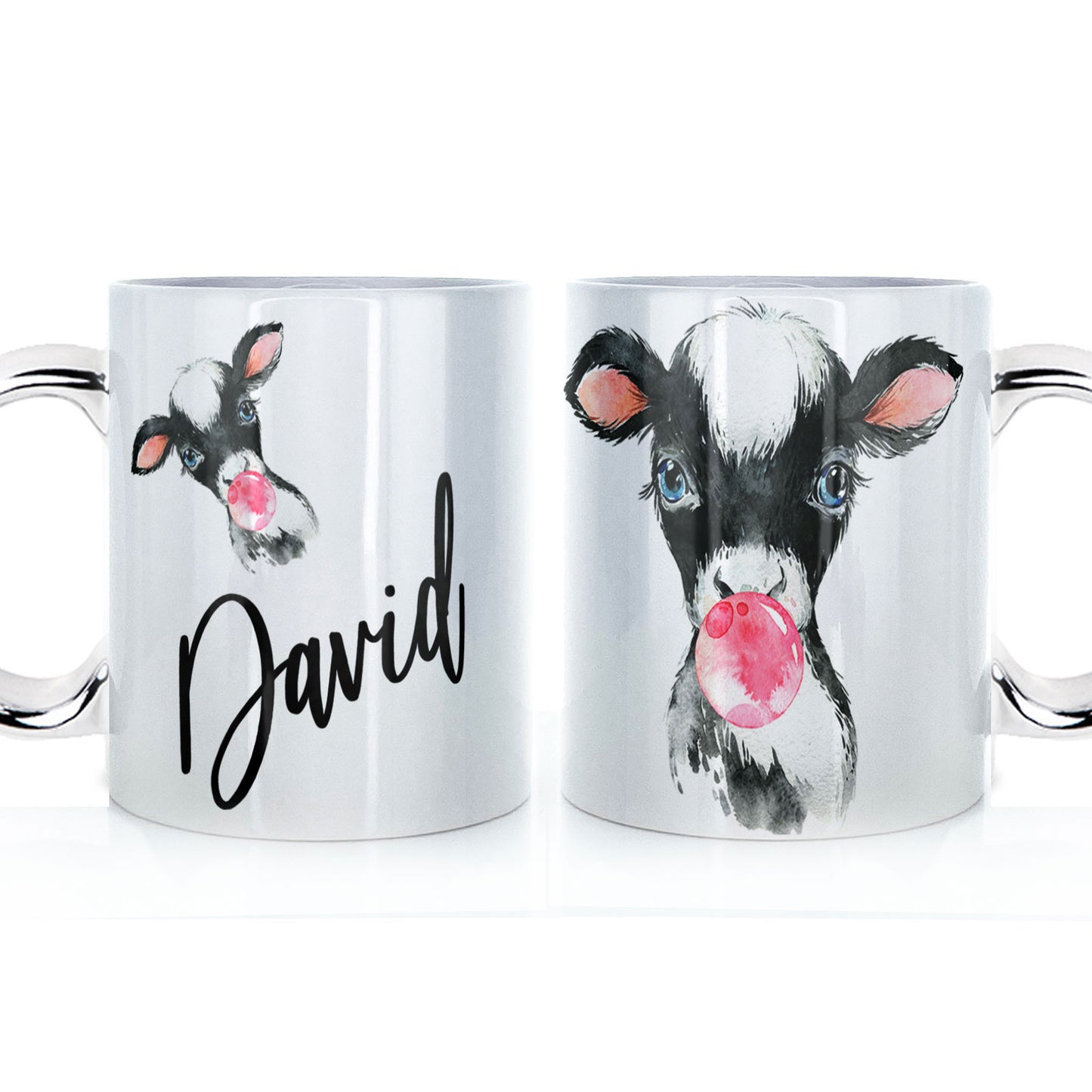 Personalised Mug with Stylish Text and Bubble Gum Cow
