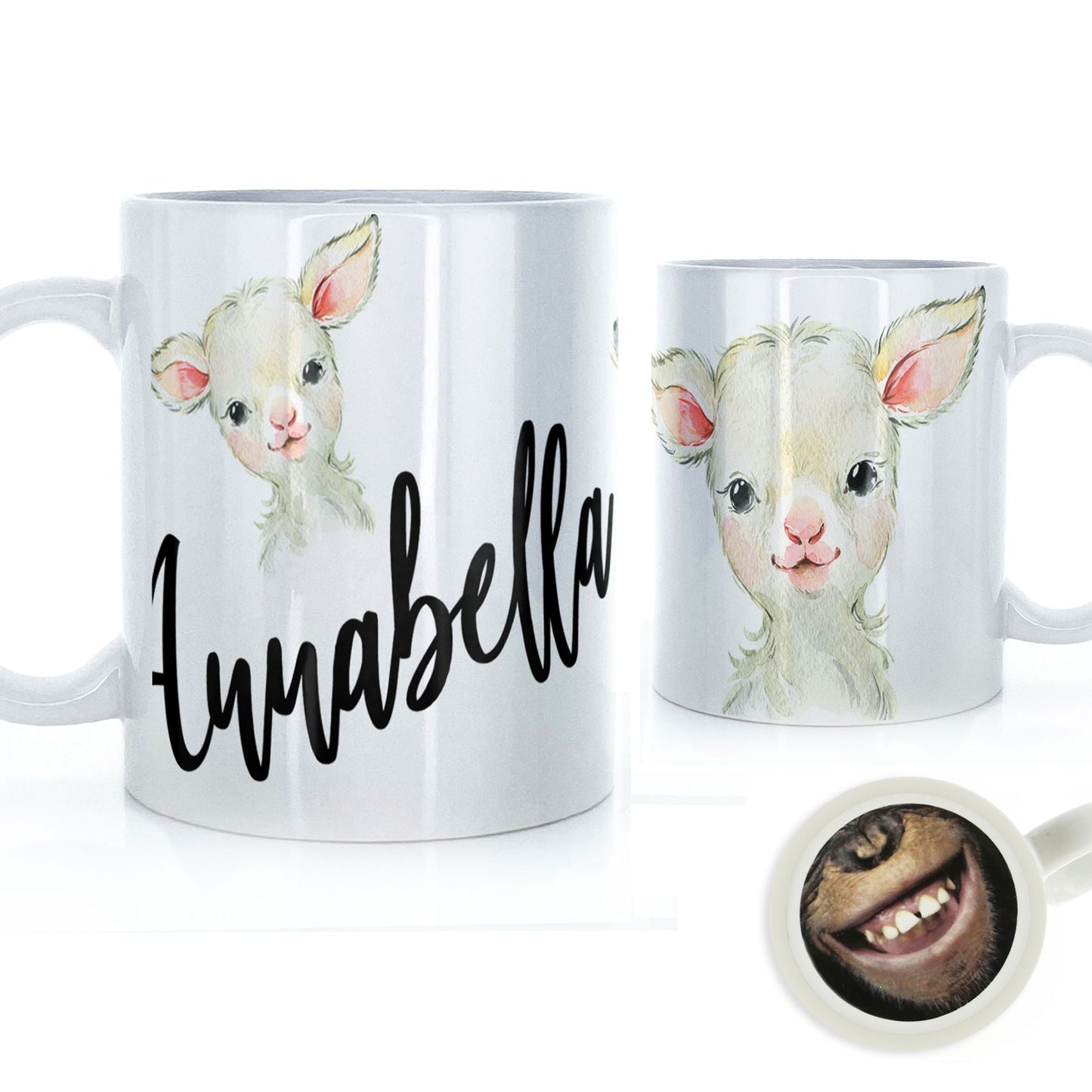 Personalised Mug with Stylish Text and Cute Lamb