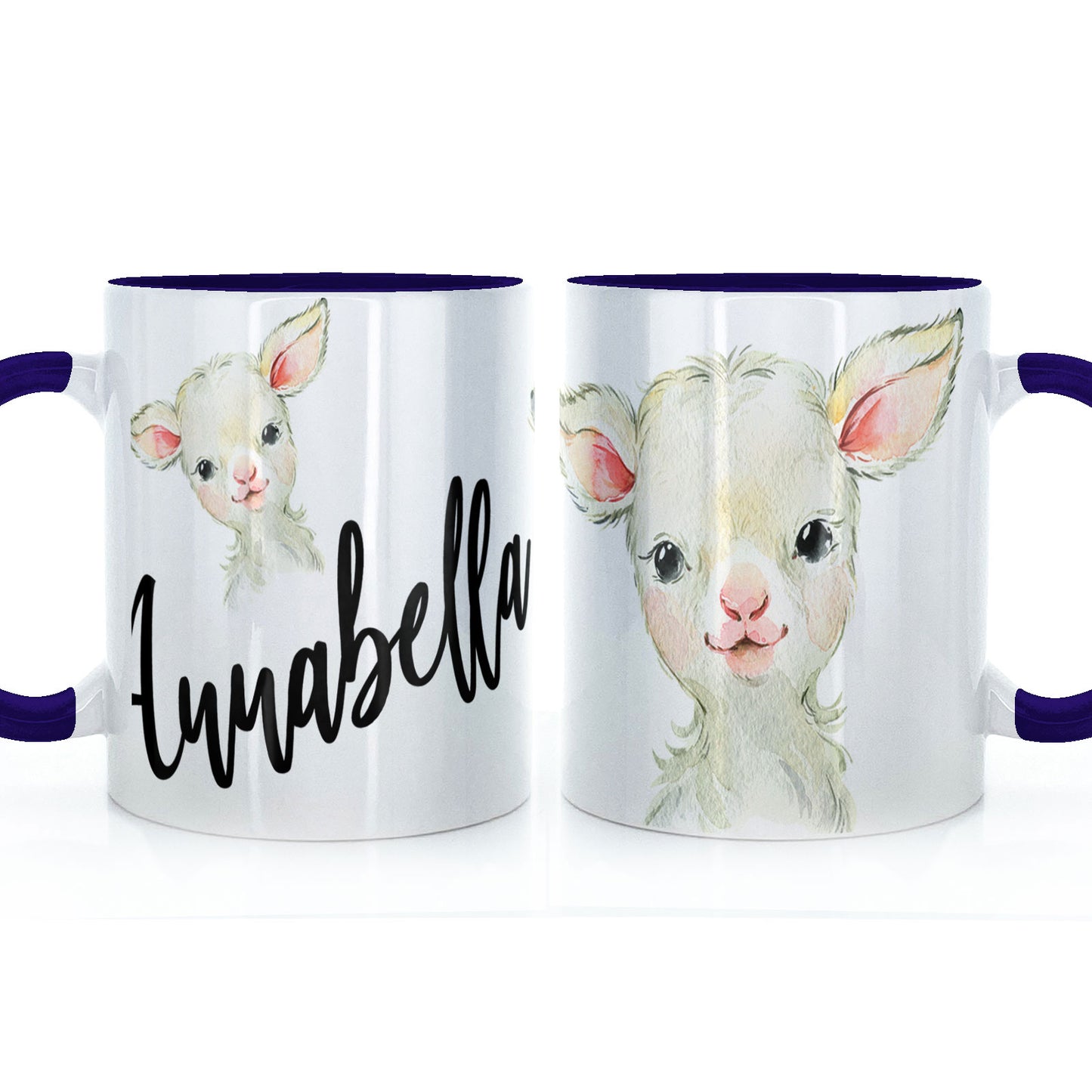 Personalised Mug with Stylish Text and Cute Lamb