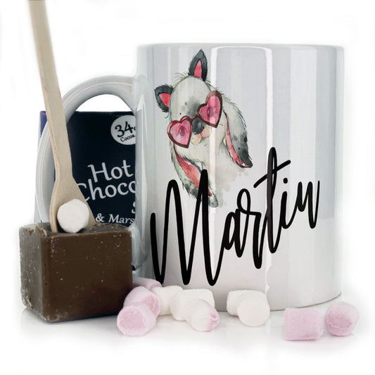 Personalised Mug with Stylish Text and Heart Glasses Rabbit