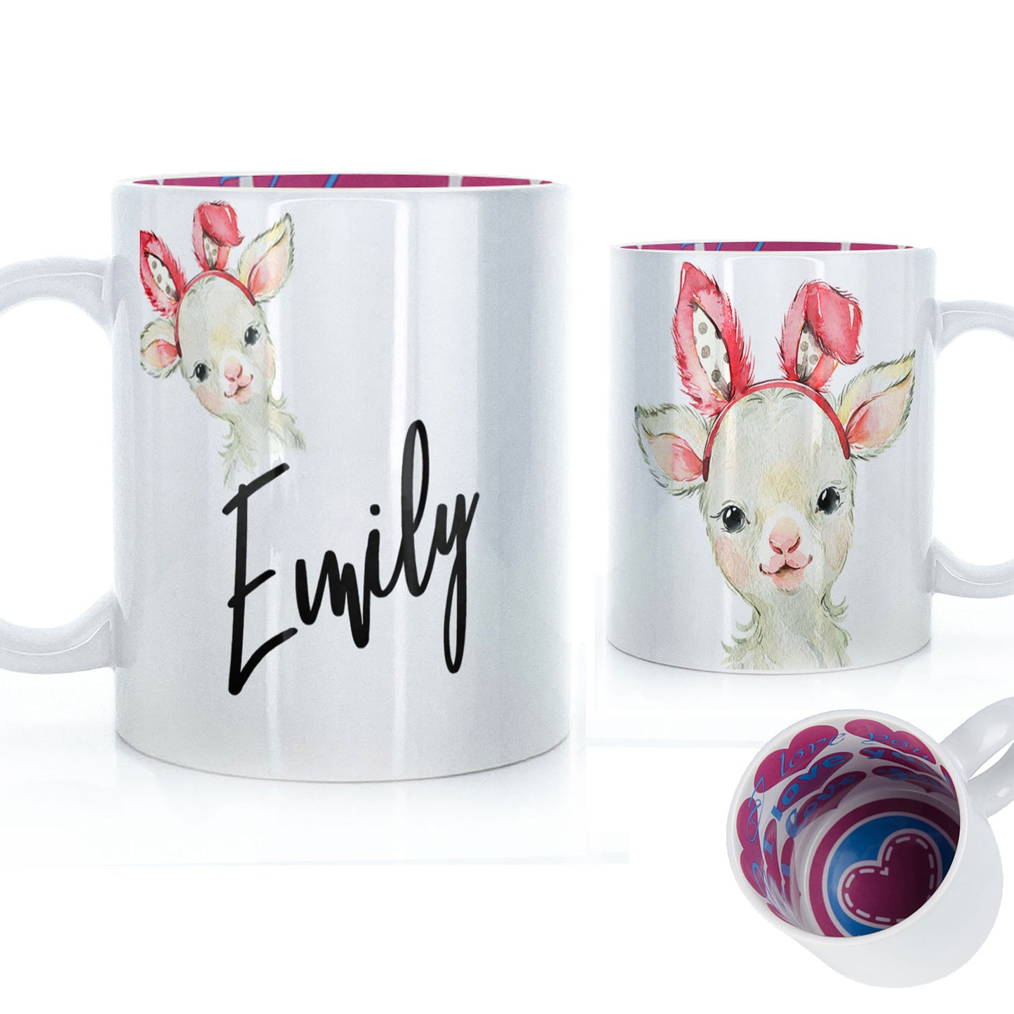 Personalised Mug with Stylish Text and Bunny Ears Lamb