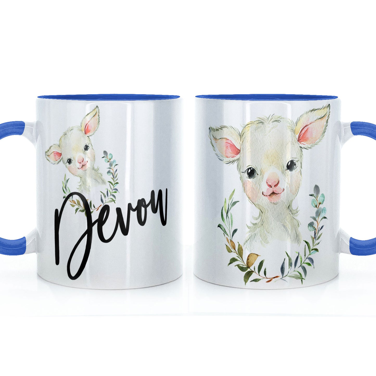 Personalised Mug with Stylish Text and Wreath Lamb