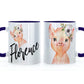 Personalised Mug with Stylish Text and White Flower Pig
