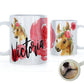 Personalised Mug with Stylish Text and Rose Horse