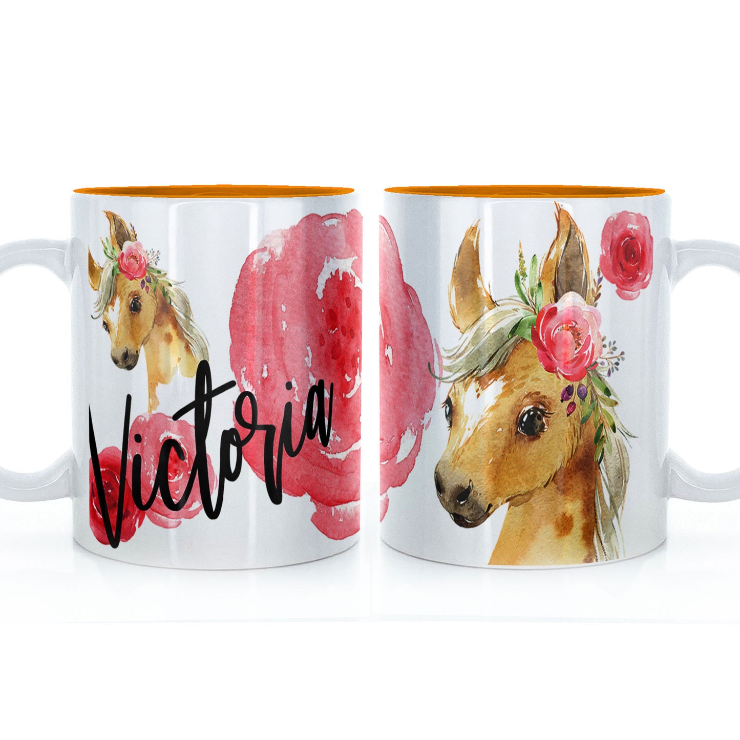 Personalised Mug with Stylish Text and Rose Horse