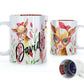 Personalised Mug with Stylish Text and Ginger Goat & Red Flowers