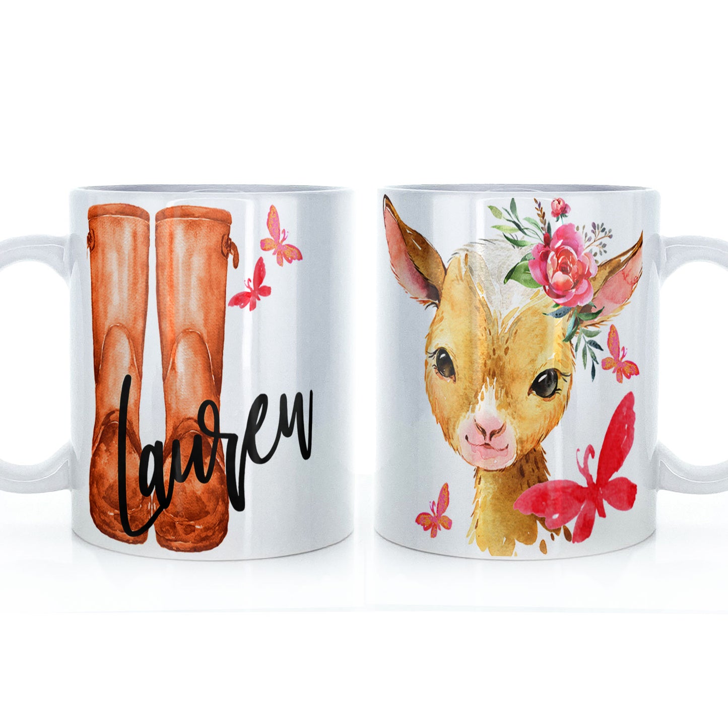 Personalised Goat Butterfly and Name Mug
