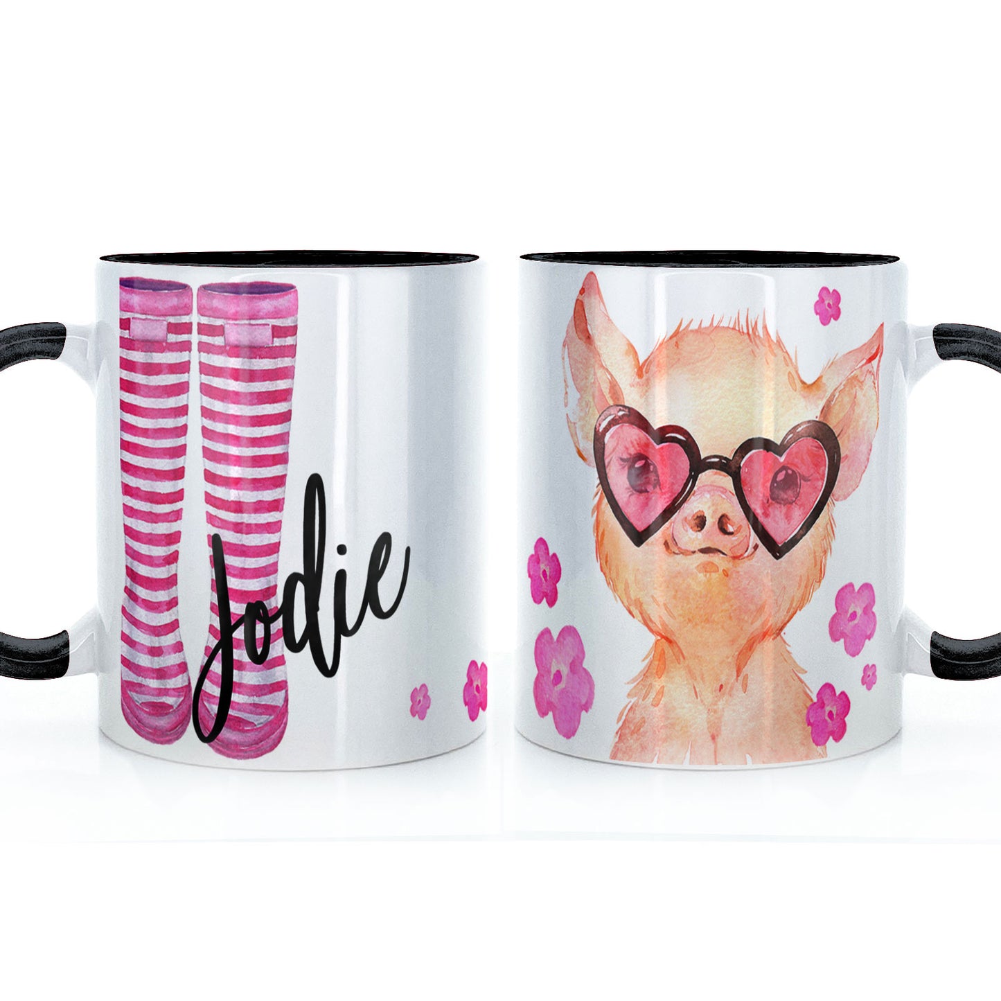 Personalised Heart Glasses Pig and Name Mug