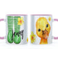 Personalised Mug with Stylish Text and Yellow Flower Duckling & Green Striped Wellies