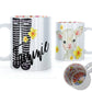 Personalised Mug with Stylish Text and Yellow Flower Lamb & Black Striped Wellies