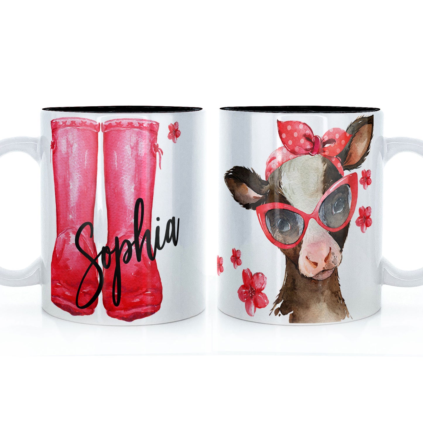 Personalised Sunglasse Cow Flower and Name Mug