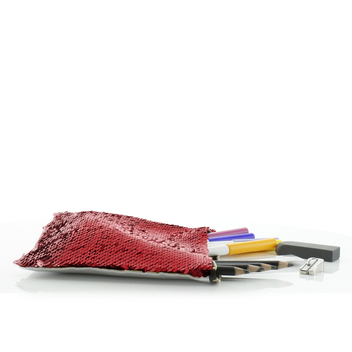 Personalisierte Pailletten-Reißverschlusstasche mit mehrfarbigem Blumenkranz aus braunem und weißem Alpaka-Motiv und niedlichem Text