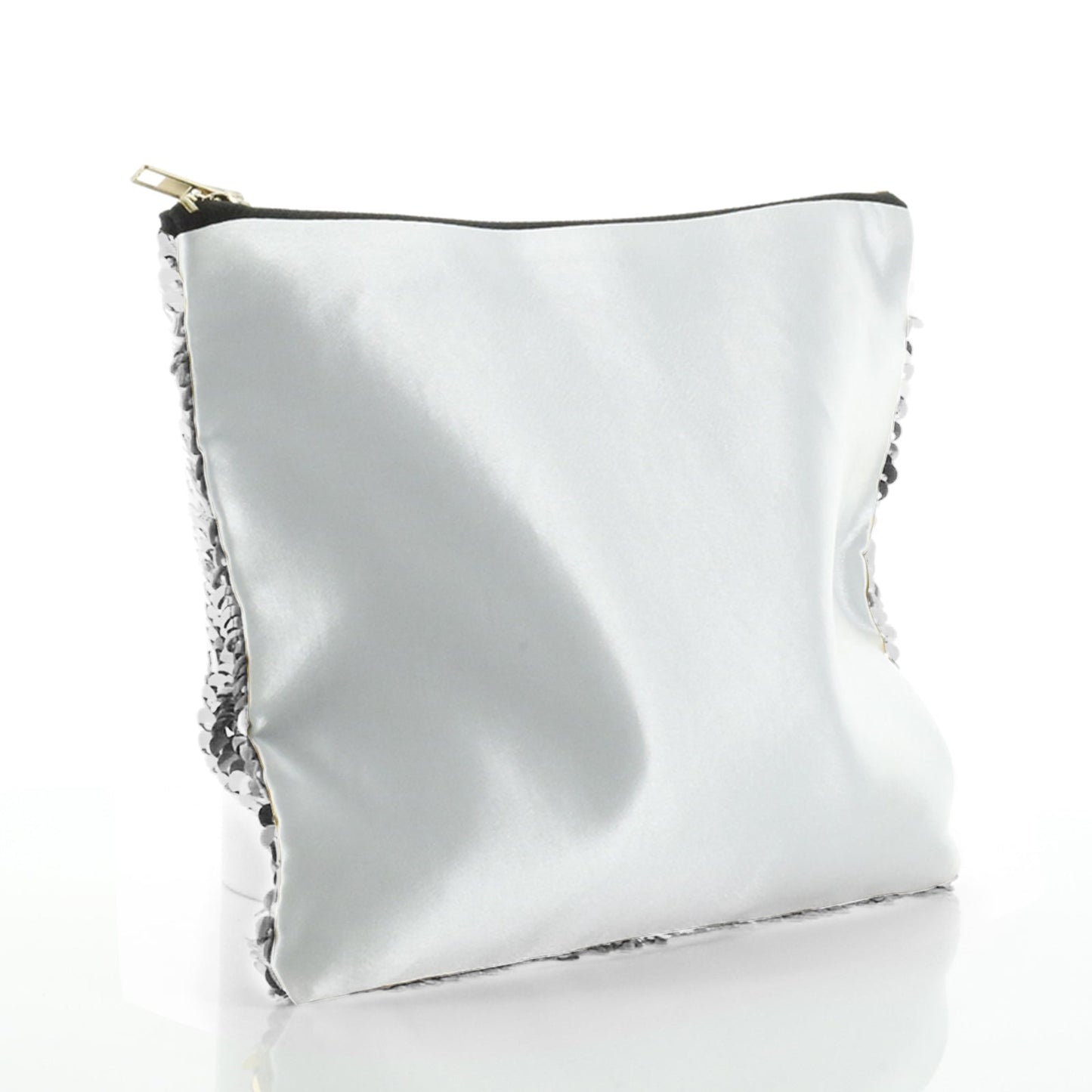 Personalisierte Pailletten-Reißverschlusstasche mit grauen, wolfsblauen Blumen und süßem Text