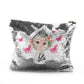 Personalised Sequin Zip Bag with Monkey Pink Bows and Cute Text