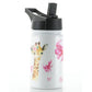 Personalised Giraffe Pink Bows and Name White Sports Flask