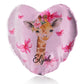 Personalised Glitter Heart Cushion with Giraffe Pink Bows and Cute Text