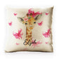 Personalised Glitter Cushion with Giraffe Pink Bows and Cute Text