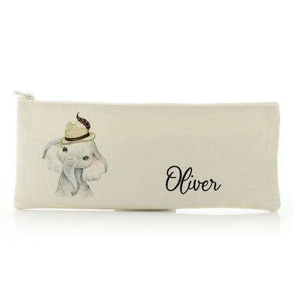 Personalised Canvas Zip Bag with Grey Elephant Feather Hat and Cute Text
