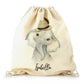 Personalised Canvas Drawstring Backpack with Grey Elephant Feather Hat and Cute Text