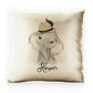 Personalised Glitter Cushion with Grey Elephant Feather Hat and Cute Text