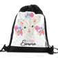 Personalised White Lamb Flowers and Name Black Drawstring Backpack
