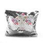 Personalisierte Pailletten-Reißverschlusstasche mit weißen Lammblumen und süßem Text