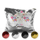 Personalised Sequin Zip Bag with White Lamb Flowers and Cute Text