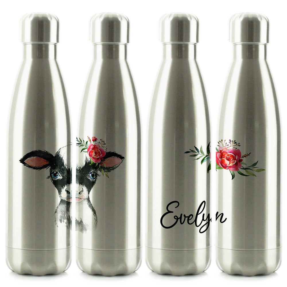 Personalisierte Kuh-Rosa-Glitzer-Rosen und Cola-Flasche mit Namen