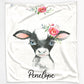 Personalised Cow Pink Glitter Roses and Name Baby Blanket