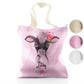 Personalised Glitter Tote Bag with Black and White Cow Pink Rose Flowers and Cute Text