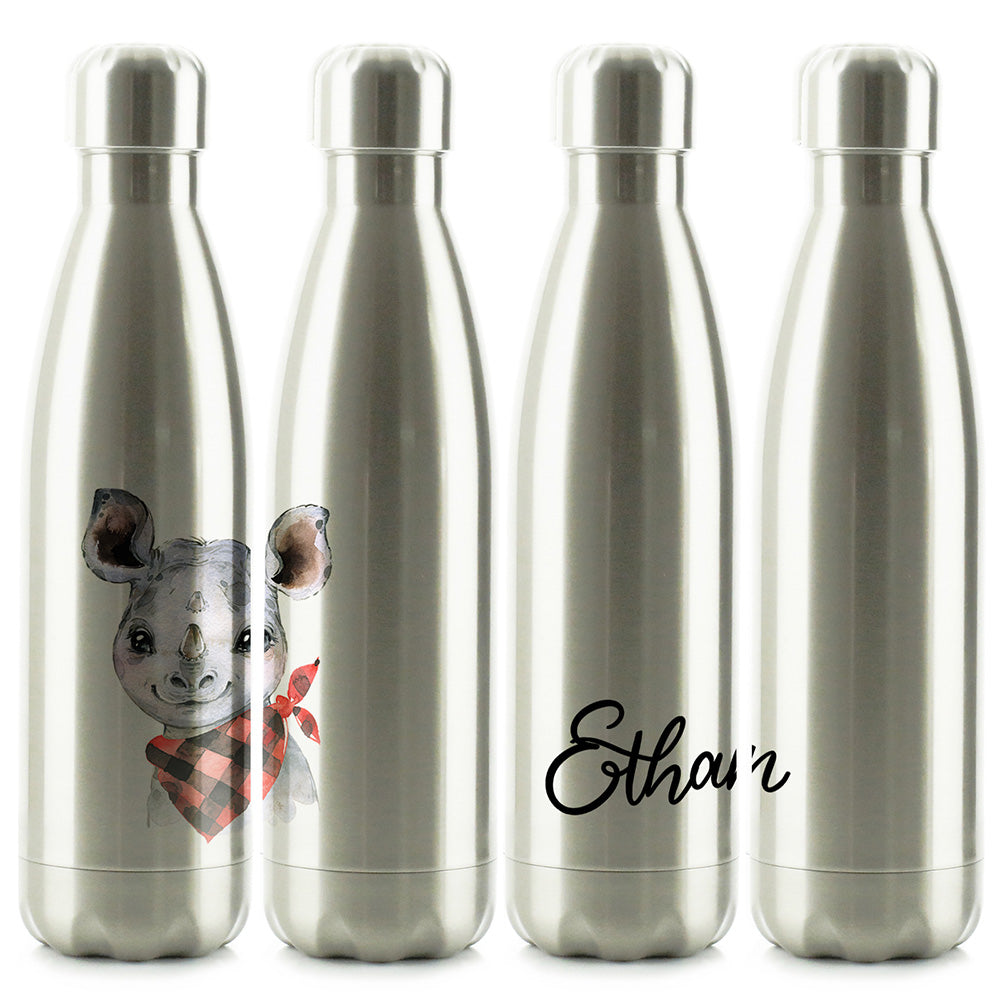 Personalisierte Cola-Flasche mit Rhino Red-Karo und Namen