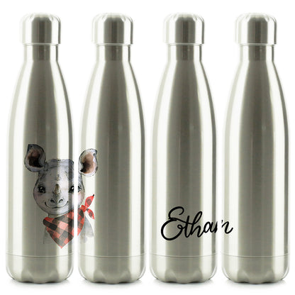 Personalised Rhino Red Check and Name Cola Bottle