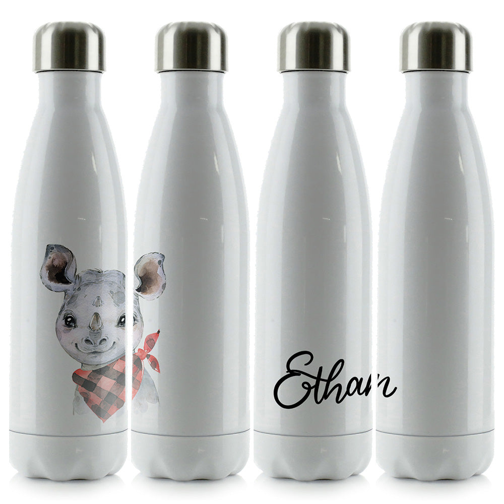 Personalised Rhino Red Check and Name Cola Bottle