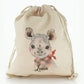 Personalised Canvas Sack with Rhino Red and Black Check Neck and Cute Text