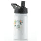 Personalisierte Hippo-Pfirsich-Blumen und Name, weiße Sportflasche