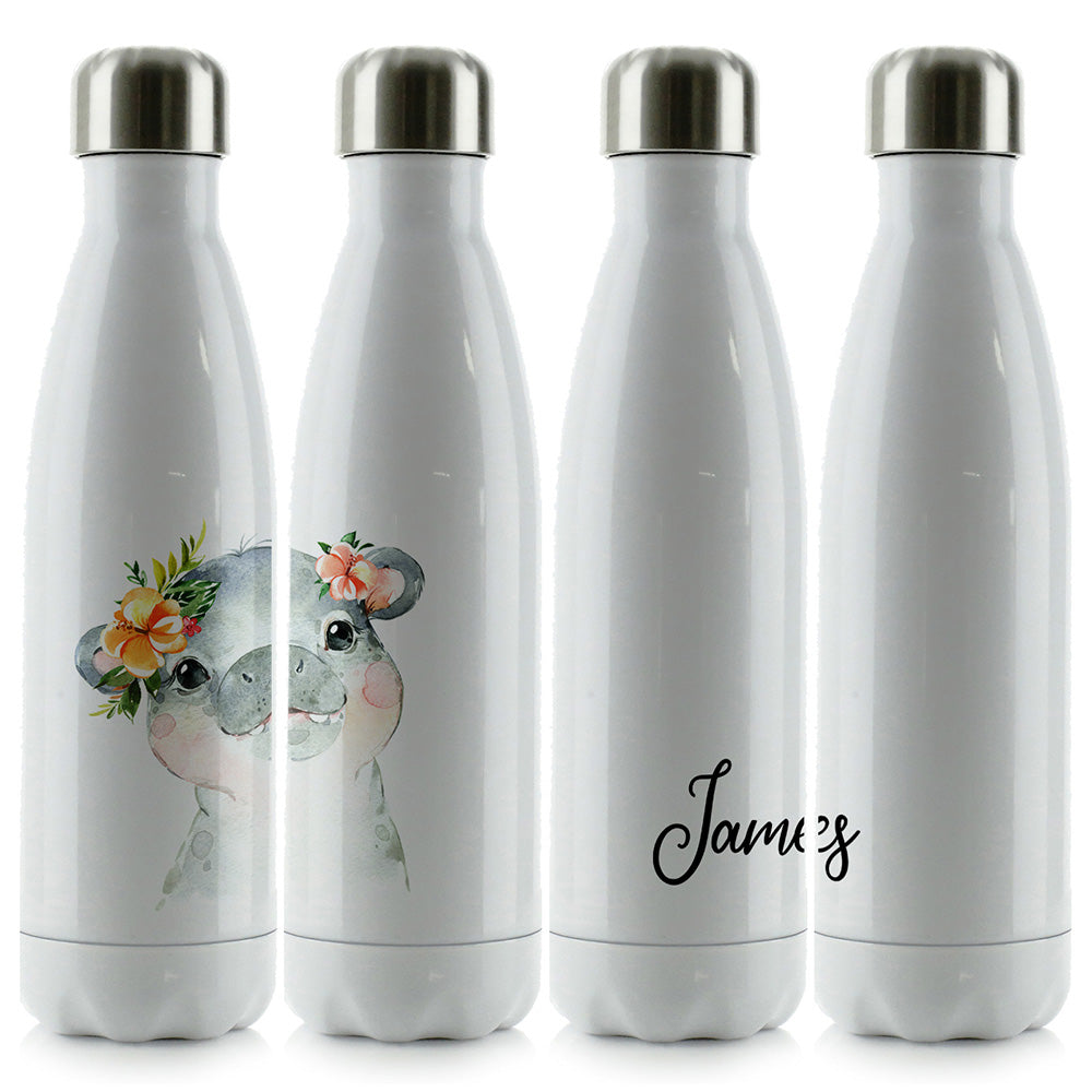 Personalised Hippo Peach Flowers and Name Cola Bottle