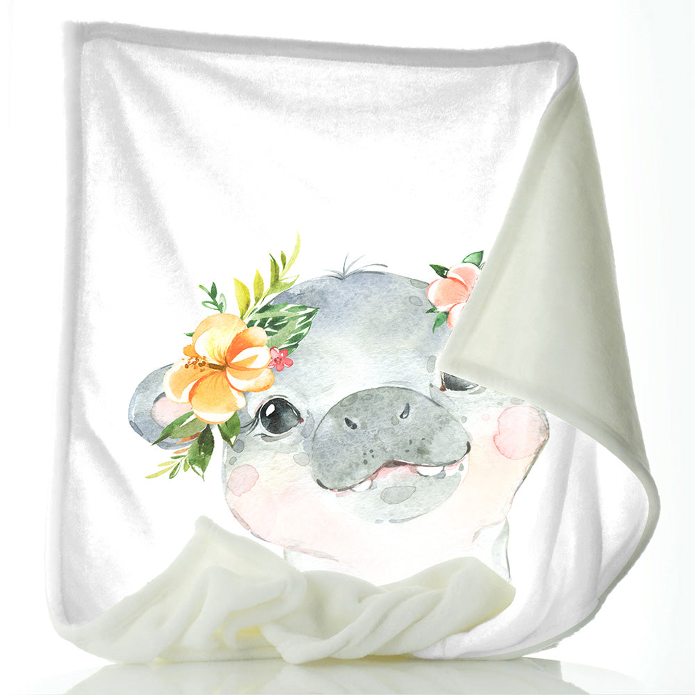 Personalised Hippo Peach Flowers and Name Baby Blanket