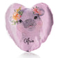 Personalised Glitter Heart Cushion with Hippo Peach Flowers and Cute Text