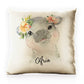 Personalised Glitter Cushion with Hippo Peach Flowers and Cute Text