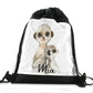 Personalised Meerkat Baby and Adult and Name Black Drawstring Backpack