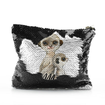 Personalised Sequin Zip Bag with Meerkat Baby and Adult and Cute Text