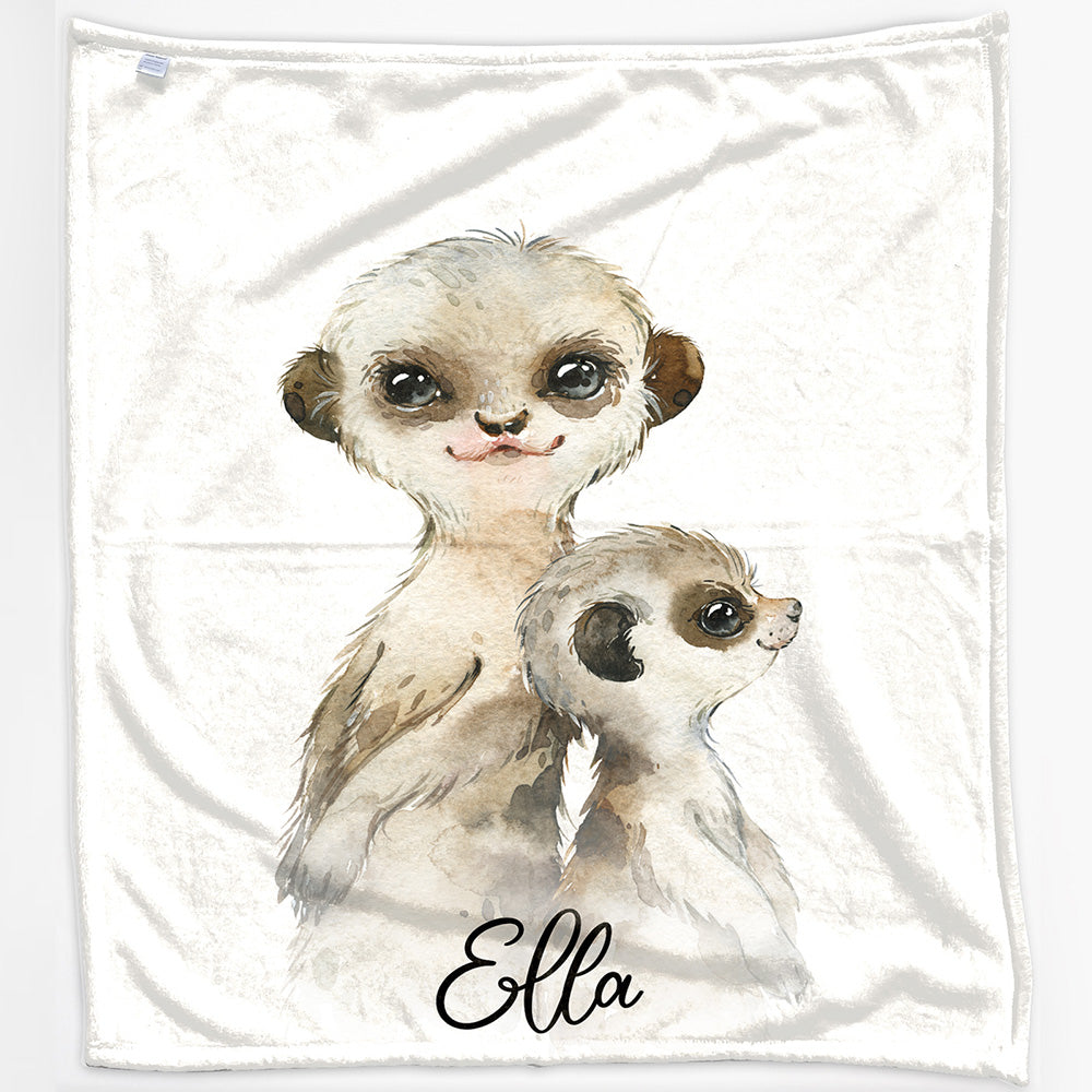Personalised Meerkat Baby and Adult and Name Baby Blanket